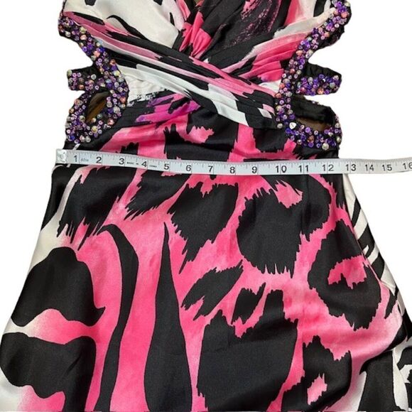 La Femme Formal Gown Sequin Strappy Animal Print Sexy Black White Pink Size 00 - Picture 14 of 16